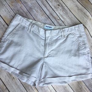 Linen blend light khaki shorts